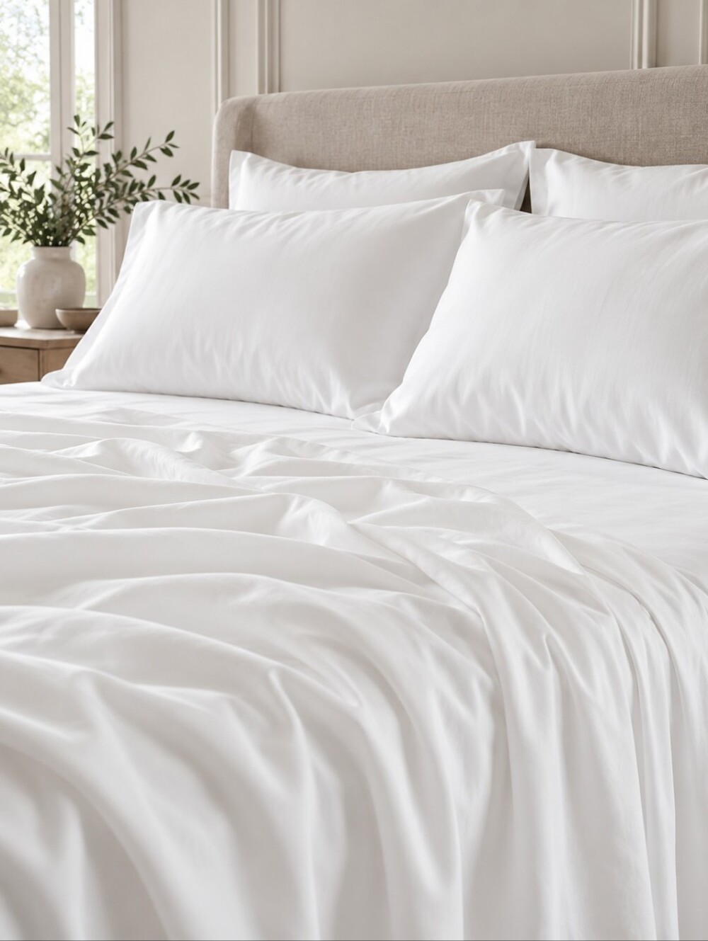 NWOT Quince Organic Bamboo Fitted Sheet Set Cal King White + 2 King Cases